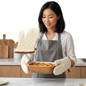 Cotton Oven Mitts Solid Color Heat Insulation Stitched Design For Oven Use - Product Image 1