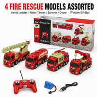 Camion de pompiers RC 1:18 avec échelle, véhicule d'urgence de simulation avec batterie 3.7V, câble USB, télécommande 4CH, jouet pour enfants