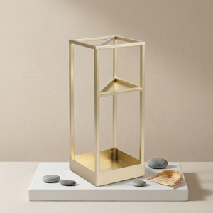 Porte-parapluie ou porte-bâtonnets de style géométrique en métal, sur pied, avec étagère pour petits parapluies et bac d'égouttement inférieur - Product Image 1