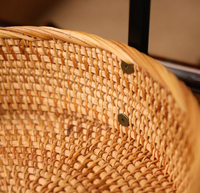 Panier de rangement artisanal en rotin écologique – Cabas tressé avec poignée en fer, style chinois, forme ronde pour décoration de ferme et pique-nique