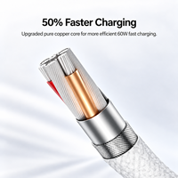 Câble de charge rapide USB C vers USB C Orange PD 60W, en nylon tressé, en cuivre pur, type C, pour smartphones