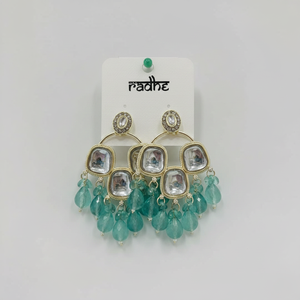 Jewelemarket, pendientes colgantes de piedra Kundan chapados en oro y cuentas, accesorio de moda azul menta - Product Image 2
