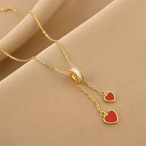 Simple Design Shell Double Love hearts hanging Stainless Steel Women Jewelry Necklace For Women