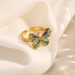 แหวนแฟชั่นลายผีเสื้อประดับไข่มุกแบบปรับได้เครื่องประดับสำหรับงานเลี้ยงของผู้หญิง - Product Image 3