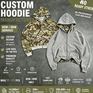 Custom Rhinestone Zip Up Hoodie <b>Leaf</b> camouflage printing French Terry Fleece Embroidery Oversized Reversible Zipper Hoodie Men - Product Image 1