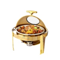 Wirtschaftlicher Goldener Roll-Top Chafing Dish für Hotel, Restaurant, Party, Buffet, 6 Liter, Runder Speisenwärmer mit Sichtfenster für Hochzeiten
