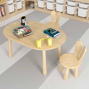 Silla Infantil de Madera Maciza con Orejas de Conejo, Silla de Actividades para Niños Pequeños de Pino Natural, Muebles Ergonómicos para Niños para Sala de Juegos y Guardería - Product Image 2