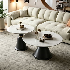 Modern Black Base Round <b>Nesting</b> <b>Coffee</b> <b>Table</b> <b>Set</b> Marble Top Light Luxury Living Room Hotel Center Side <b>Table</b> - Product Image 5