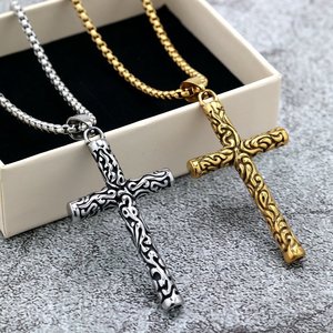 yunnique Retro Stainless Steel <b>Cross</b> Pendant For <b>Men</b> And Women Fashionable Double Sided Carved Design Jewelry Gift - Product Image 1