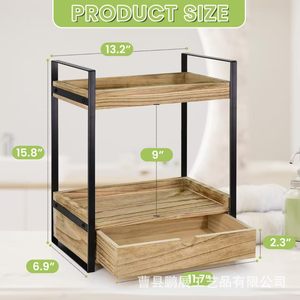Estante de almacenamiento de madera para encimera, de 2 niveles, independiente, para artículos de cuidado personal y productos diversos - Product Image 5