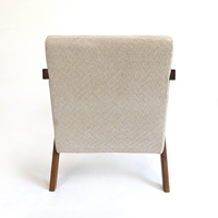 Fauteuil d'appoint géométrique angulaire en bois massif de style Mid-Century, revêtement en polyester aspect lin, démontable, pour la détente