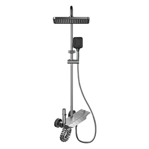 Aluminum Alloy <b>Shower</b> Set Rectangle Modern <b>Portable</b> Easy To Install Bathroom <b>Shower</b> Head With Handheld Sprayer Gray Finish - Product Image 1