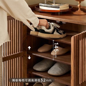Meuble à chaussures en bois massif 1100x350x1050mm, anti-poussière, rangement d'entrée, noyer noir d'Amérique du Nord, design moderne - Product Image 2