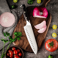 Couteau de chef Santoku de cuisine de style japonais en acier inoxydable allemand 1.4116 à haute teneur en carbone de haute qualité avec manche en Pakkawood