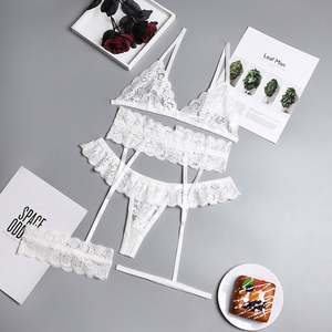 <span class=keywords><strong>3</strong></span> potong Lingerie tembus pandang berenda Wanita erotis Sensual bodysuit Hollow Decoration pakaian dalam wanita seksi Thong Garter - Product Image 4