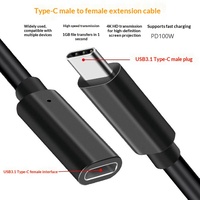 Kabel Ekstensi USB 3.1 Tipe-C Male Female 4K 100W 20Gbps Kabel USB C untuk Ponsel, Hard Disk, Docking Station, Transfer Data
