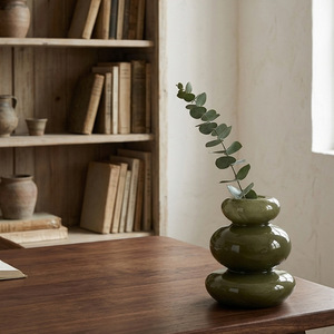 <span class=keywords><strong>Vaso</strong></span> in Vetro Verde Oliva Lucido a Tre Strati, Forma di Ciottolo, 3 Misure, Contenitore <span class=keywords><strong>per</strong></span> Fiori in Vetro <span class=keywords><strong>per</strong></span> Arredamento Minimalista Wabi Sabi - Product Image 4