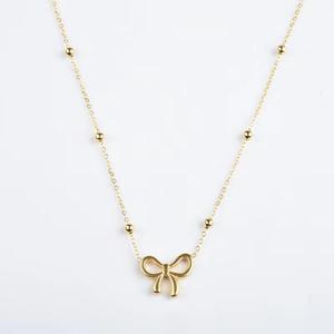 YWLY <strong>Fashion</strong> Stylish <strong>Bowknot</strong> 18K Gold Plated Stainless Steel Ball Bead Link Chain Bow <strong>Charm</strong> <strong>Pendant</strong> Necklace - Product Image 5