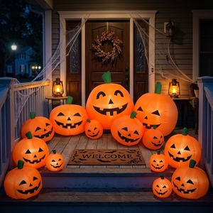 Ensemble de sept citrouilles gonflables d'Halloween de tailles variées avec expressions multiples de <span class=keywords><strong>Jack</strong></span> <span class=keywords><strong>O</strong></span>'Lantern pour les fêtes en extérieur et les décorations de jardin - Product Image 1