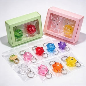 Llavero de cerdito de acrílico transparente, esponjoso y colorido, con logotipo personalizado serigrafiado, bonito dije de cerdito con anillo metálico para regalos promocionales - Product Image 3