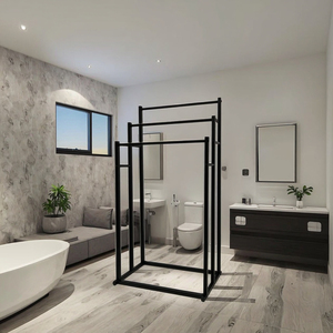Accessori per il <span class=keywords><strong>Bagno</strong></span>: Portasciugamani a 3 Ripiani in <span class=keywords><strong>Acciaio</strong></span>, Design Moderno per Hotel, Colore Nero - Product Image 3