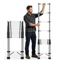 Échelle télescopique droite en acier inoxydable robuste, anti-rouille, antidérapante, rétractable de 3,9 m, pour extérieur, capacité de charge de 150 kg