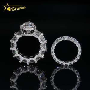 Hochzeitsring-<span class=keywords><strong>Set</strong></span> aus 925er Sterlingsilber, vergoldet, luxuriöses Design, durchgehender Ring mit 6 Karat tropfenförmigem Moissanit, besteht den Diamantentest, funkelnder Ring - Product Image 4