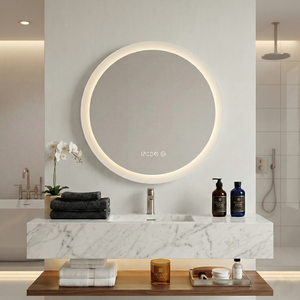 Espejo de baño redondo inteligente LED Kingstin, antivaho, regulable, luz de 3 colores, espejo de tocador sin marco - Product Image 3