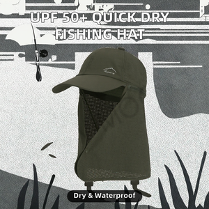 Casquette de pêche personnalisée à séchage rapide UPF 50+ anti-UV avec protection solaire et cache-cou amovible, en nylon sergé éponge, pour activités de plein air - Product Image 3