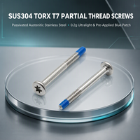 Sekrup SUS304 Torx T7 Ulir Sebagian Baja Tahan Karat Pasif dengan Lapisan Biru Pra-Applikasi, Pengencang Ulir Halus untuk Pendingin Cair