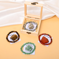 Coffret Cadeau de Pierres Naturelles Guérisseuses en Gros, Bracelet Perlé en Cristal Chakra avec Pierre Brute et Couvercle en Verre et Bois
