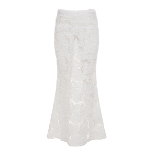 กระโปรงยาวลูกไม้สีขาวสำหรับผู้หญิง ปักลายดอกไม้ ซีทรู ทรงเมอร์เมด คลุมชุดว่ายน้ำ กระโปรงเอวสูงทรงเข้ารูป รุ่น 2026 - Product Image 6