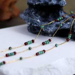French Vintage <b>Glass</b> <b>Wine</b> <b>Red</b> Contrast Handmade Beaded Necklace for Women's Summer Versatile Neckchain - Product Image 6