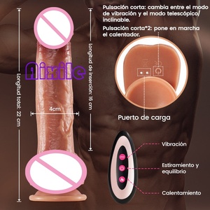 Dildo réaliste, jouet sexuel, 3 fonctions télescopiques, chauffant, 9 modes de vibration, stimulateur anal et du point G, pour couples, vibromasseur à poussée - Product Image 6
