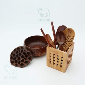 Soporte de utensilios de bambú natural para tenedores, cucharas, portalápices, organizador de escritorio multifuncional - Product Image 6