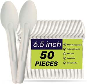Cuillères jetables écologiques en bagasse de 6,5 pouces – Couverts biodégradables et compostables robustes, idéaux pour la canne à sucre - Product Image 1