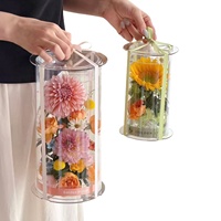 Boîte d'emballage ronde transparente en acrylique pour fleurs préservées, boîte cadeau à charnière pour la fête des enseignants, bouquets DIY