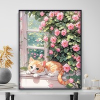 DIY dijital yağlıboya yüksek dereceli çiçekler, kediler ve pandalar dekoratif boyama