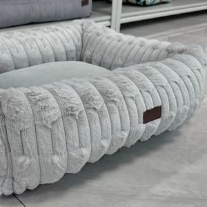 Rechteckiges Geripptes Plüsch-Haustierbett Warmes Ganzjahres-Katzen- und Hundebett Gemütliches Schlafnest Haustierbetten - Product Image 6