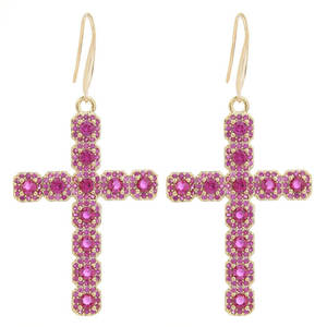 <span class=keywords><strong>14k</strong></span> Ouro Rhinestone Cruz Dangle Brincos Acessórios Do Casamento Jóias Partido - Product Image 1