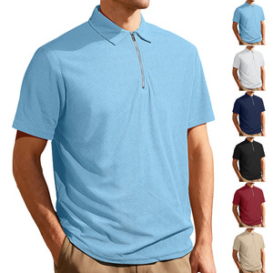 Custom Men Terry Jacquard <b>Zip</b> Placket Polo <b>Shirt</b> Embroidery Logo 210GSM 100% Polyester Golf Workwear Top - Product Image 1