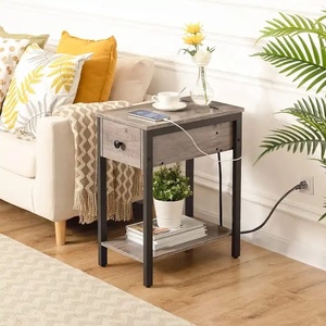 Mesa Auxiliar Extensible Moderna con Estación de Carga, Mesita de Noche Estrecha con Cajón, Puertos USB y Tomas de Corriente - Product Image 2