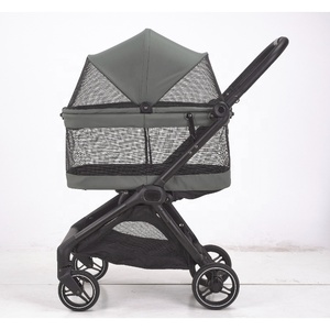 Poussette <span class=keywords><strong>pour</strong></span> <span class=keywords><strong>chien</strong></span> pliable à une main avec frein à un clic, grand <span class=keywords><strong>panier</strong></span> de rangement et suspension 4 roues – Vente directe usine - Product Image 4