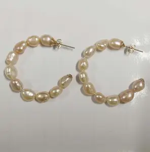 Zooying Natural Freshwater Pearl earrings Hoop C Shape fashion pearl earring stud for women