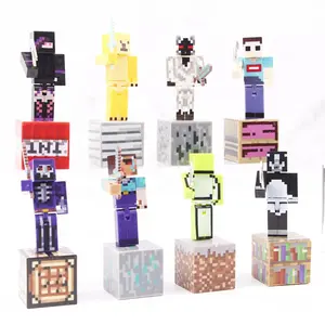 Periferal video game populer 8 model, mainan ornamen Minecrafts Gambar jahitan blok bangunan
