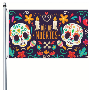 Drapeau personnalisé en gros du Jour des Morts mexicain 3x5 pieds pour décoration extérieure de jardin en polyester pour les fêtes - Product Image 1
