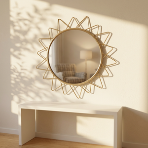 Modern <b>Round</b> Gold <b>Wall</b> <b>Mirror</b> With Sunburst Metal Frame Decorative Home Accent - Product Image 1