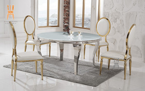 Wedding Furniture Gold Stainless Steel Frame Tempered MDF <strong>Top</strong> <strong>Round</strong> <strong>Dining</strong> <strong>Table</strong> - Product Image 3