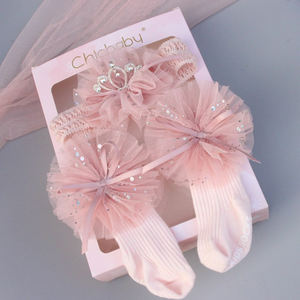 مجموعة جوارب ربطة رأس للفتيات الصغيرات بأقواس تاج رباط شعر لحديثي الولادة للفتيات إكسسوارات شعر عمامة للأطفال - Product Image 5