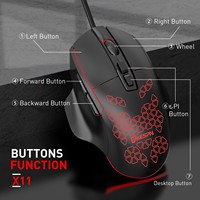 Mouse Gaming Berkabel USB RGB X11 7200DPI dengan 7 Tombol Makro, Desain Ergonomis untuk Komputer